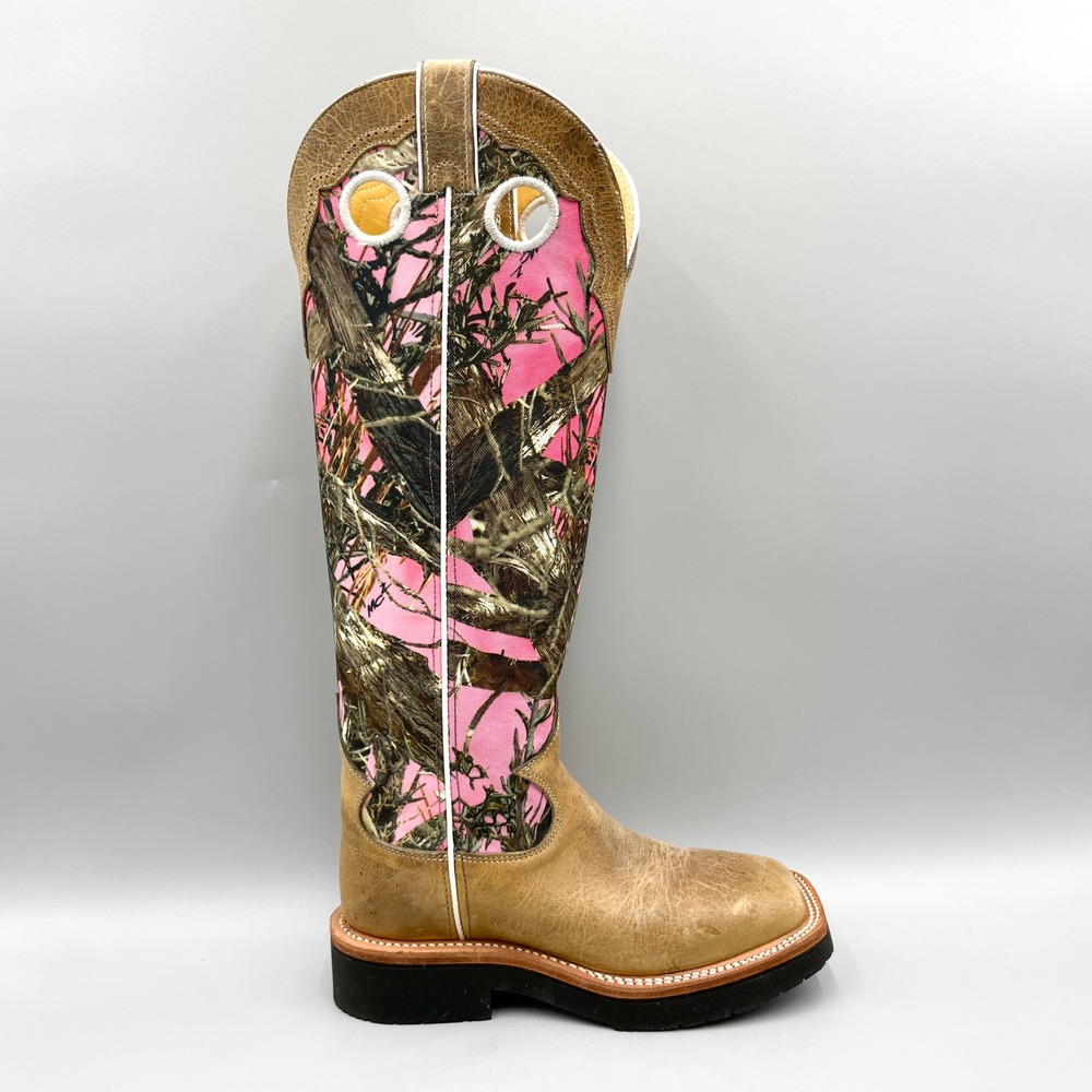 Justin Womens 6.5 B Square Toe Snake Boots Pink Camo Western Hunting L2116 USA